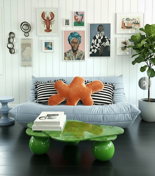 Burnt orange velvet sculptural cushion Splash I — material-led limited edition
