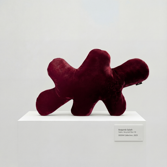 Splash I sculptural velvet cushion in burgundy by OOOW Sydney — handmade collectible art object