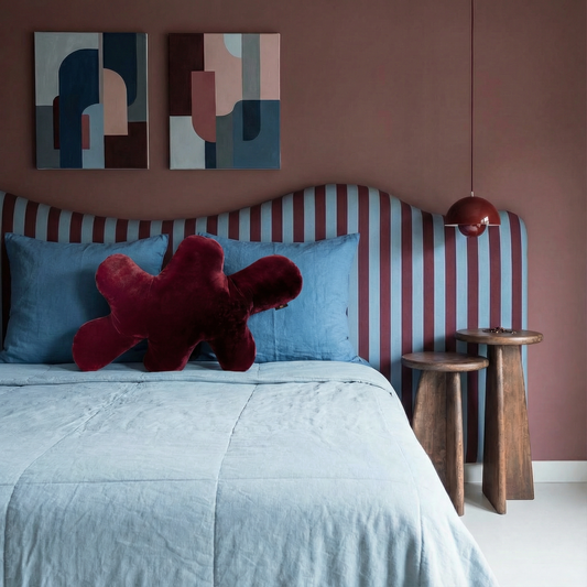 Burgundy velvet sculptural cushion Splash I — material-led limited edition by Piril Kugu