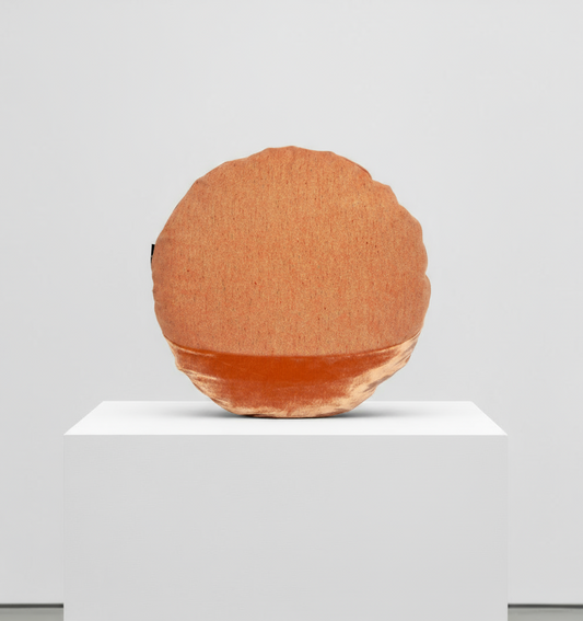 Geometric I confetti wool and velvet cushion in burnt orange by OOOW Sydney — handmade collectible architectural object