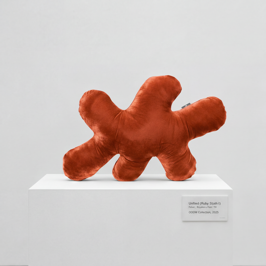 Splash I sculptural velvet cushion in burnt orange by OOOW Sydney — handmade collectible art object