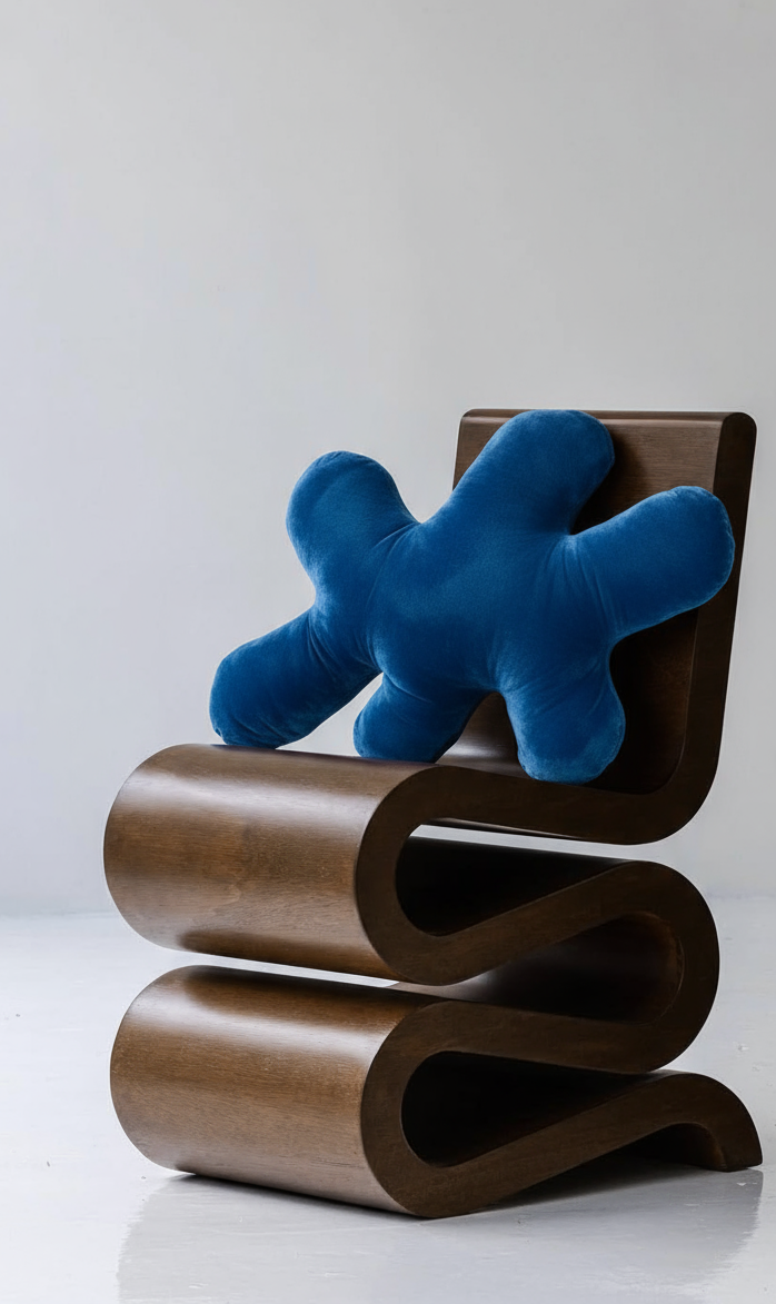 Cobalt blue velvet soft sculpture Splash I — material-led limited edition