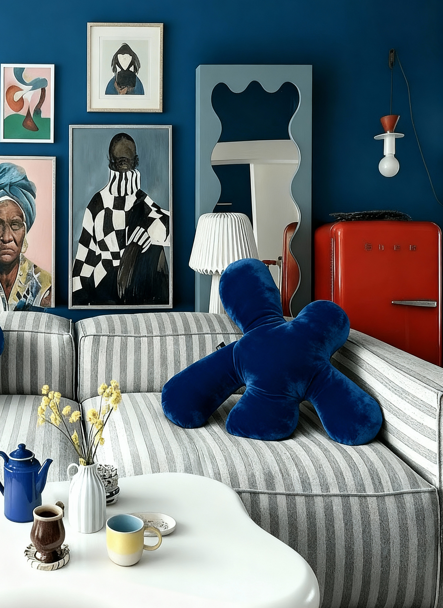 Cobalt blue velvet soft sculpture Splash II — material-led limited edition