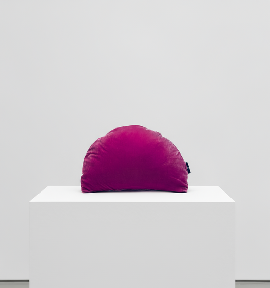 Geometric II sculptural velvet cylindrical cushion in magenta by OOOW Sydney — handmade collectible architectural object
