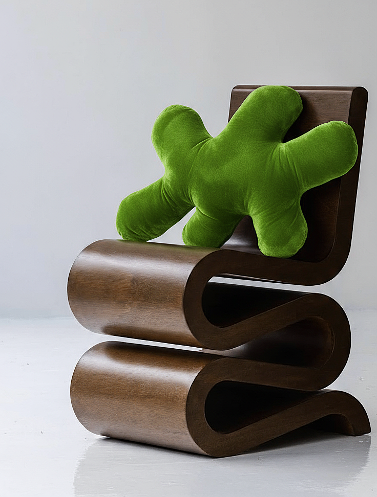 Peridot green velvet soft sculpture Splash I — material-led limited edition.