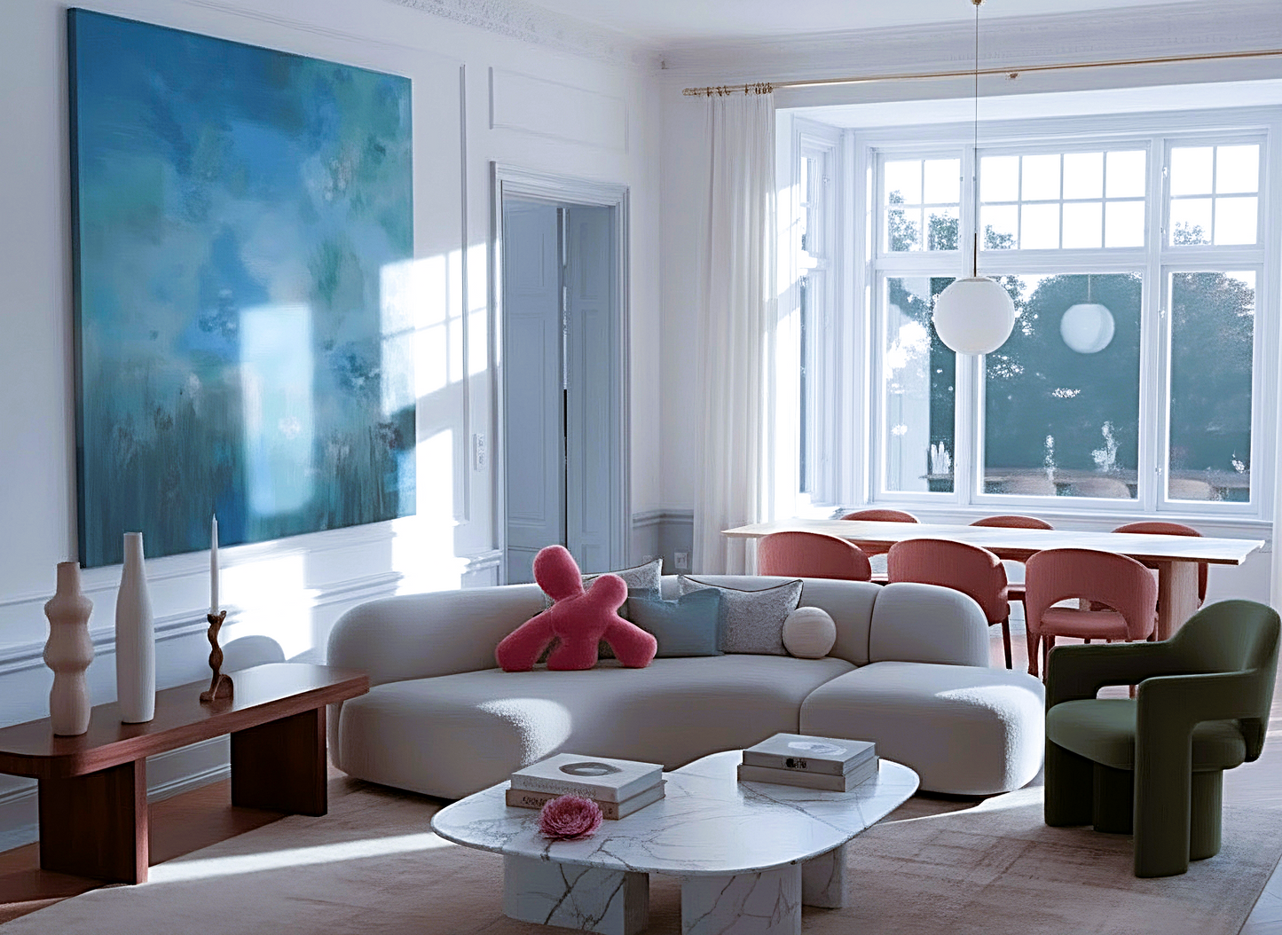 Salmon pink velvet soft sculpture Splash II — material-led limited edition.